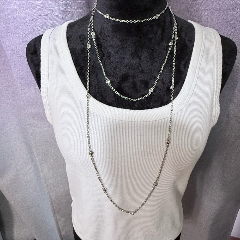 Convertible Silver and Crystal Layered Necklace